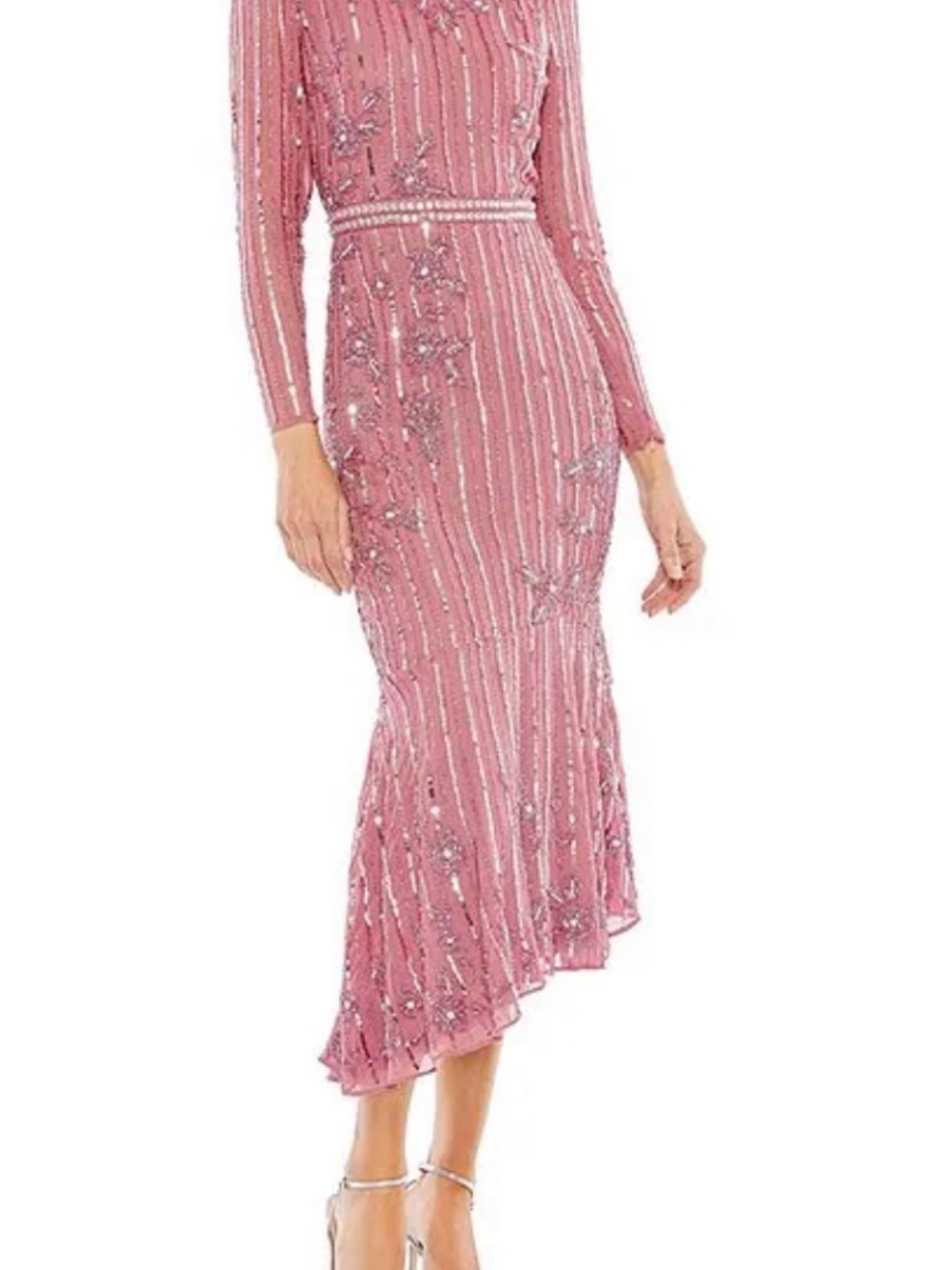 NWT Mac Duggal Long Sleeve Sequined Dark Pink Evening Gown